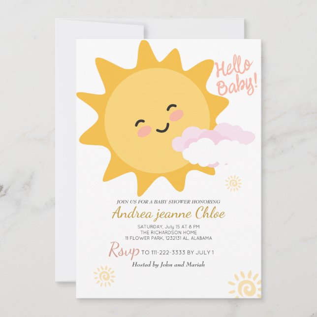 Baby Shower-skript Sunshine Simple Modern elegant Inbjudningar (Framsida)