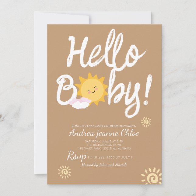 Baby Shower-skript Sunshine Simple Modern elegant Inbjudningar (Framsida)