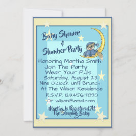 Baby Shower & Slumber Party W/Måne, Stars & Cat Inbjudningar