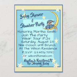 Baby Shower & Slumber Party W/Måne, Stars & Cat Inbjudningar