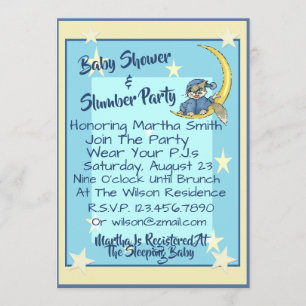 Baby Shower & Slumber Party W/Måne, Stars & Cat Inbjudningar