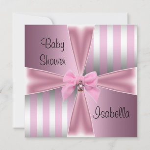 Baby Shower Snygg Satin Rosa Silver Rand Band Inbjudningar
