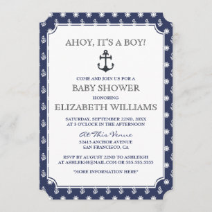 Baby Shower   Snyggt Formell Navy Nautical Anchor Inbjudningar