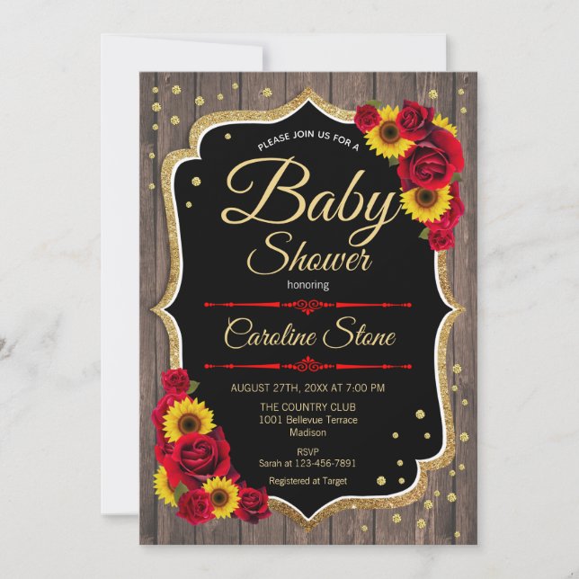 Baby Shower - Solblommor Ro Rustic-inbjudan Inbjudningar (Framsida)