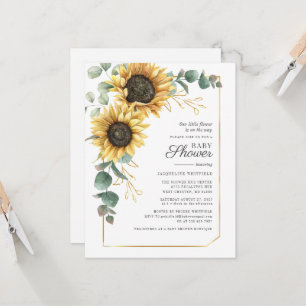 Baby Shower Solros Blommigt Eucalyptus Greenery Inbjudningar