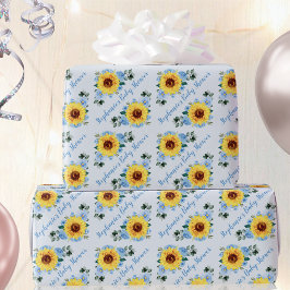 Baby Shower Solros Dusty Blue Personlig Namn Presentpapper
