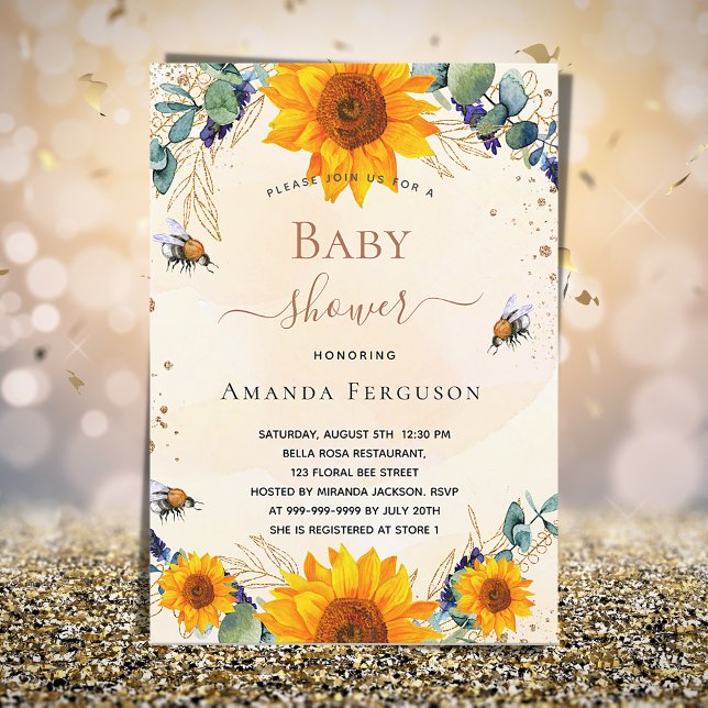 Baby Shower solros eucalyptus bin Inbjudningar (Skapare uppladdad)