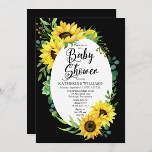 Baby Shower Solros Eucalyptus Blommigt Ram Inbjudningar