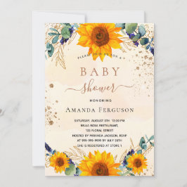 Baby Shower-solros eucalyptus glitter Inbjudningar