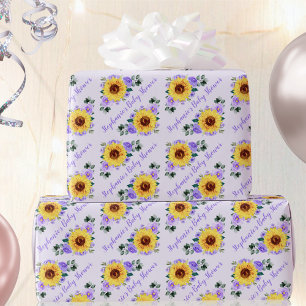Baby Shower Solros Lila Personlig Namn Presentpapper