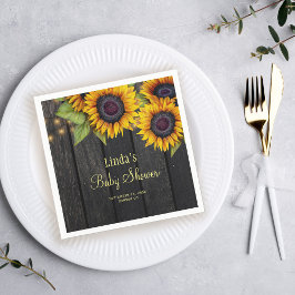 Baby shower solros rustic barn trä pappersservett