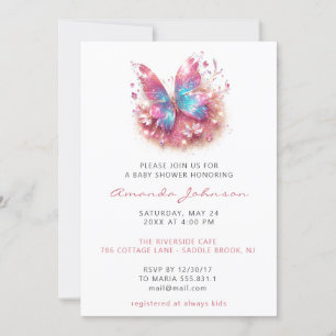 Baby Shower Söt 16-årsdag Flicka Fjäril Rosa Vit Inbjudningar
