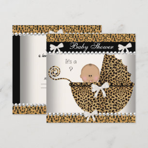 Baby Shower Söt Baby Leopard könsbestämning 2 Inbjudningar