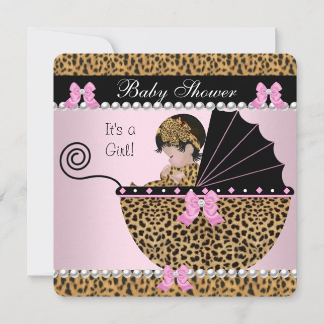 Baby Shower Söt Babyflicka Rosa Leopardbåge 2 Inbjudningar (Framsida)