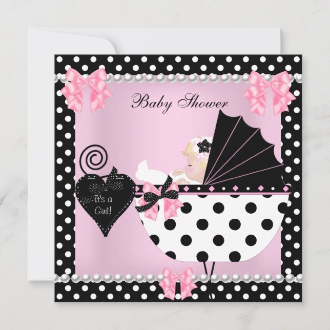 Baby Shower Söt Babyflicka Rosa prickar Blond Inbjudningar (Framsida)