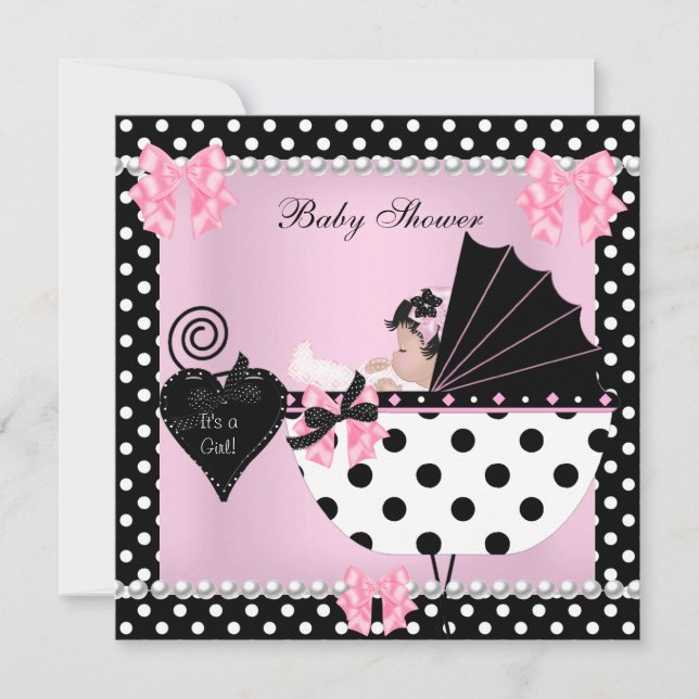 Baby Shower Söt Babyflicka Rosa prickar Inbjudningar (Framsida)
