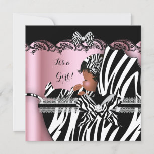 Baby Shower Söt Babyflicka Rosa Zebra Barnvagn Inbjudningar