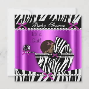 Baby Shower Söt Babyflicka Rosa Zebra Inbjudningar