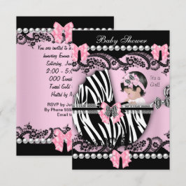 Baby Shower Söt Babyflicka Rosa Zebra Spets Inbjudningar