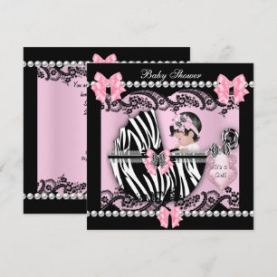 Baby Shower Söt Babyflicka Rosa Zebra Spets Inbjudningar