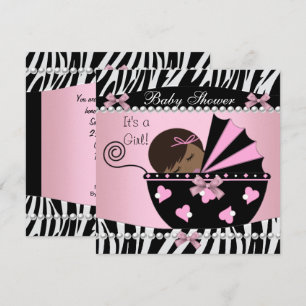 Baby Shower Söt Babyflicka Rosa Zebraprint Inbjudningar