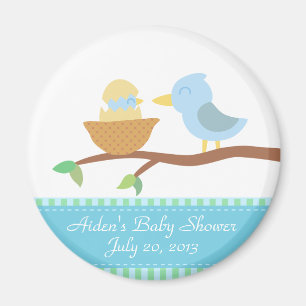Baby Shower: Söt blå fågel med nykläckt unge Magnet