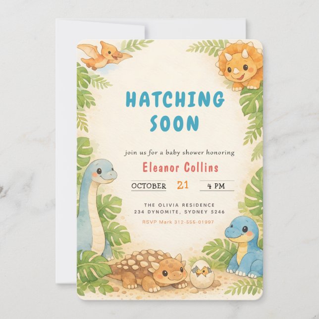Baby Shower Söt dinosaurie som kläcks snart Inbjudningar (Framsida)