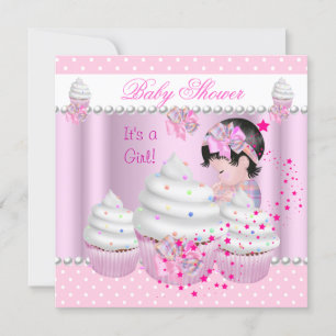 Baby Shower Söt Flicka Rosa Cupcake Strössel Inbjudningar