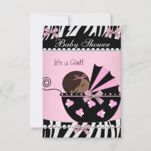 Baby Shower Söt Flicka Rosa Zebra Inbjudningar