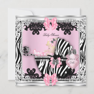 Baby Shower Söt Flicka Zebra Vagn Blond Bebis Flic Inbjudningar