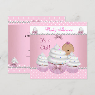 Baby Shower Söt Flickas Rosa Cupcake Strössel Inbjudningar
