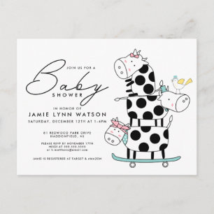 BABY SHOWER Söt Klotter Kor Postkort Vykort