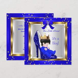 Baby Shower Söt Pojke Prins Kunglig Blå Skor 6 Inbjudningar