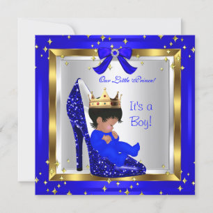 Baby Shower Söt Pojke Prins Royalblå Skor 4 Inbjudningar