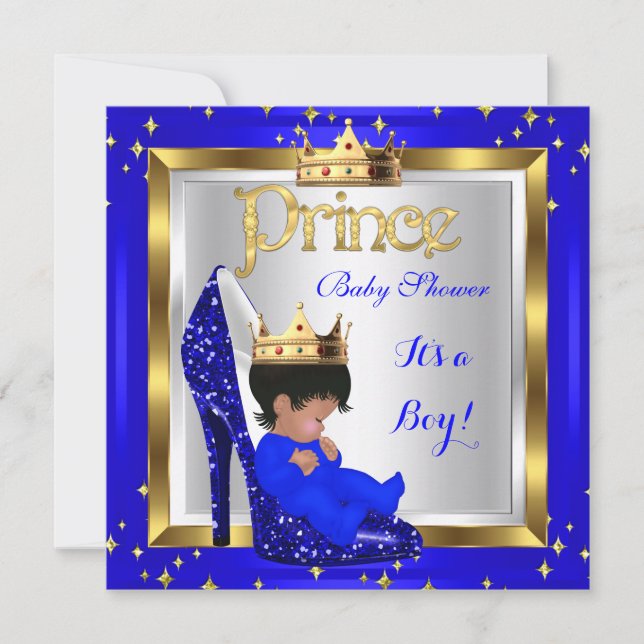 Baby Shower Söt Pojke Prins Royalblå Skor C2 Inbjudningar (Framsida)
