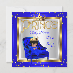 Baby Shower Söt Pojke Prins Royalblå Stol A2 Inbjudningar