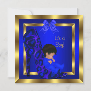 Baby Shower Söt Pojke Royalblå Skor Leopard Inbjudningar