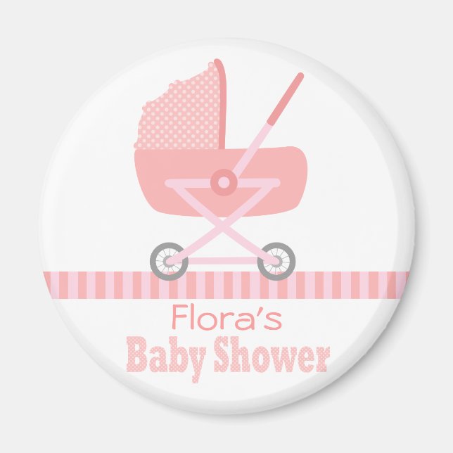 Baby Shower: Söt rosa barnvagn Magnet (Framsidan)