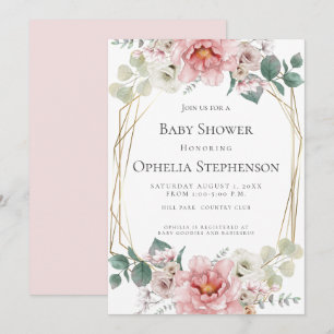 BABY SHOWER Söt Rosa Watercolor Flowers Inbjudningar