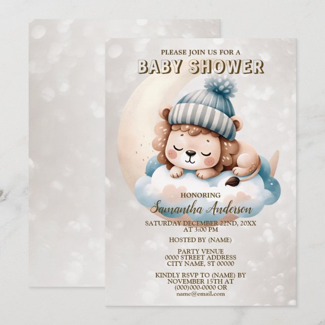 Baby Shower Söt sovande babyunge djur Inbjudningar (Fram/baksida)