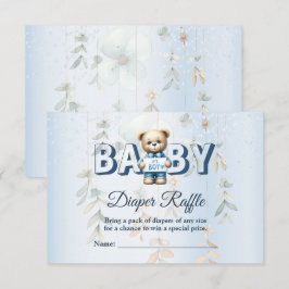 Baby Shower Söt Teddybjörn Blå Blommig Tilläggskort
