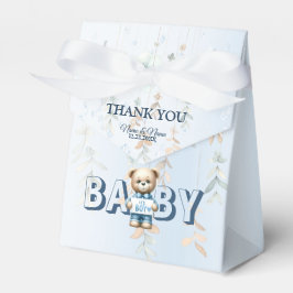 Baby Shower Söt Teddybjörn Blå Blommig Vacker Presentaskar