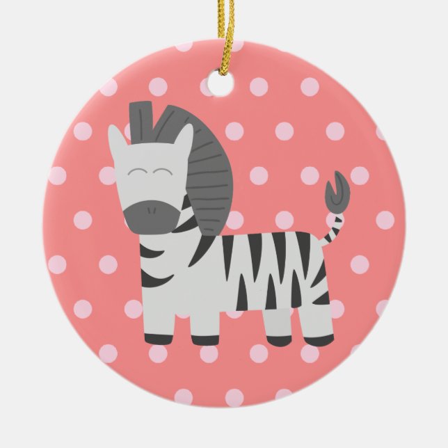 Baby Shower: Söt zebra med rosa prickar Julgransprydnad Keramik (Framsidan)