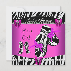 Baby Shower Söta Bebis Flickas Rosa Zebra Skor Inbjudningar