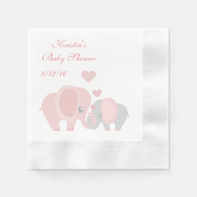 Baby Shower, söta rosa elefanter Pappersservett (Framsidan)