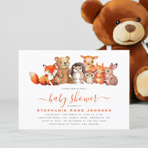 Baby Shower Söta Skogsdjur Akvarell Röd Inbjudningar