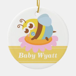 Baby Shower: Sött litet bi som vilar på blomma Julgransprydnad Keramik