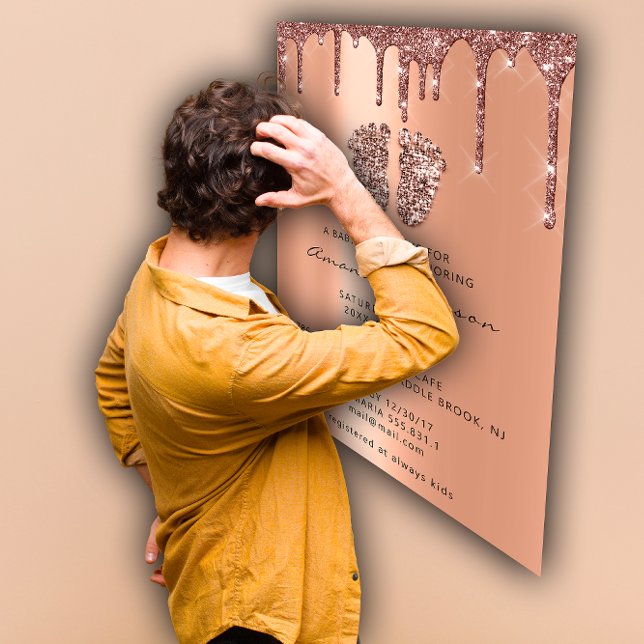 Baby Shower Spark Feet Ro Guld Dricks Boy Girl Inbjudningar (Baby Shower Spark Feet Rose Gold Drips Boy Girl Invitation)