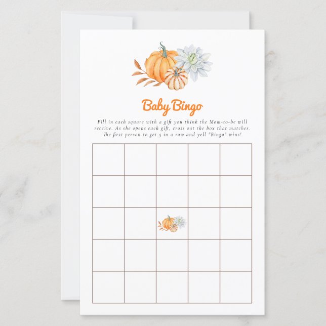 Baby Shower Spel Bingo Liten Pumpa Höst Söt (Framsida)
