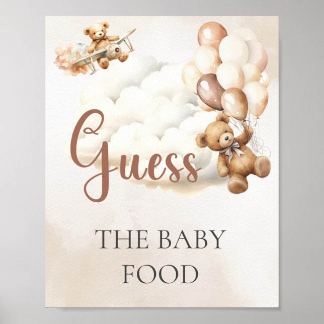 Baby Shower-spel Gissa barnmaten Björnballonger Poster (Framsidan)